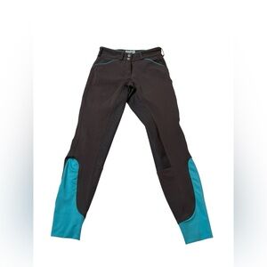 Dover Saddlery Brown Teal Ridding Breeches Equestrian Horses Size 24